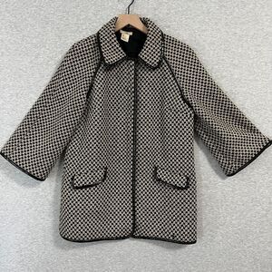 Nubby Coat Jacket Womens Medium Black White Tweed Y2K Patent Leather Trim Modern